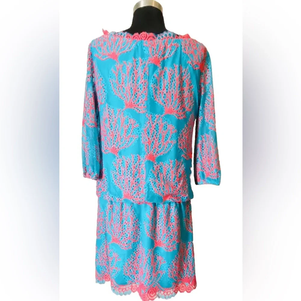 NWT Lilly Pulitzer Cee Cee Dress— Snorkel Blue Coral Mesh Lace - Picture 6 of 10